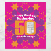 50歳の誕生日ピンクカスタムの写真名ワインラベル ワインラベル (シングルラベル)