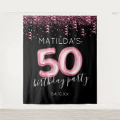 50歳の誕生日ピンクグリッター写真背景 タペストリー (正面)