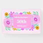 50歳の誕生日ピンクモダンかわいい花の chic バナー 横断幕 (横)