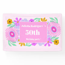 50歳の誕生日ピンクモダンかわいい花の chic バナー