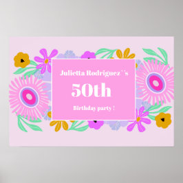 50歳の誕生日ピンク モダン かわいい 花柄 おしゃれ 名前 ポスター