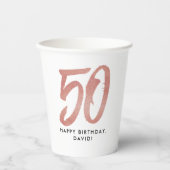 50歳の誕生日フェイクバラ金ゴールドパーソナライズされたグリッター 紙コップ (正面)