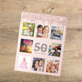 50歳の誕生日フォトグリッタードリップバラ金ゴールドピンク ジグソーパズル