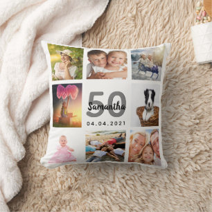 50歳の誕生日フォトコラージュ女性ホワイト クッション