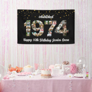 50歳の誕生日フォトコラージュ設立1974 横断幕