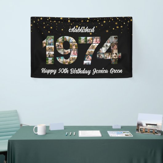 50歳の誕生日フォトコラージュ設立1974 横断幕 (トレードショー)