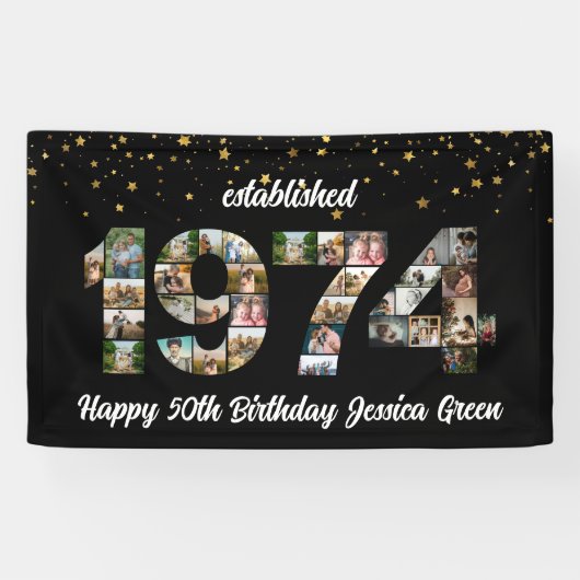 50歳の誕生日フォトコラージュ設立1974 横断幕 (横)