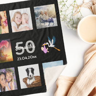 50歳の誕生日フォトコラージュ黒 シェルパブランケット