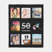50歳の誕生日フォトコラージュ黒 フリースブランケット (正面)