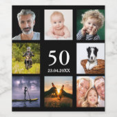 50歳の誕生日フォトコラージュ黒 ワインラベル (シングルラベル)
