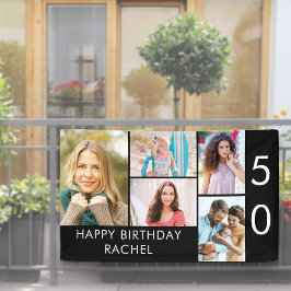 50歳の誕生日フォトコラージュ 5枚の写真 白黒 横断幕