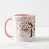 50歳の誕生日フォトピンクのローズ金ゴールドドリップ マグカップ (左)