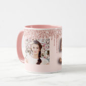50歳の誕生日フォトピンクのローズ金ゴールドドリップ マグカップ (正面左)