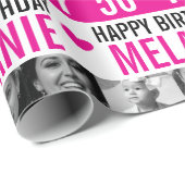 50歳の誕生日フォトピンク白黒ストライプ ラッピングペーパー (ロールコーナー)