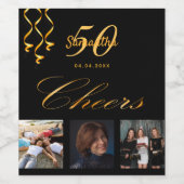 50歳の誕生日フォトブラック金ゴールド応援スクリプト ワインラベル (シングルラベル)