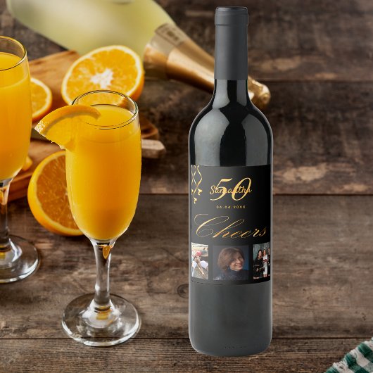 50歳の誕生日フォトブラック金ゴールド応援スクリプト ワインラベル