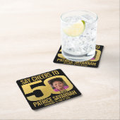 50歳の誕生日フォト応援ブラックと金ゴールドナプキン スクエアペーパーコースター (インサイチュ)