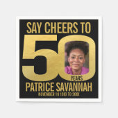 50歳の誕生日フォト応援ブラックと金ゴールドナプキン スタンダードカクテルナプキン (正面)