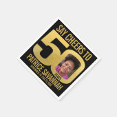 50歳の誕生日フォト応援ブラックと金ゴールドナプキン スタンダードカクテルナプキン (角)