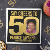 50歳の誕生日フォト応援ブラックと金ゴールドナプキン スタンダードカクテルナプキン