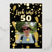50歳の誕生日フォト招待状 50歳の誕生日 箔招待状 (正面)