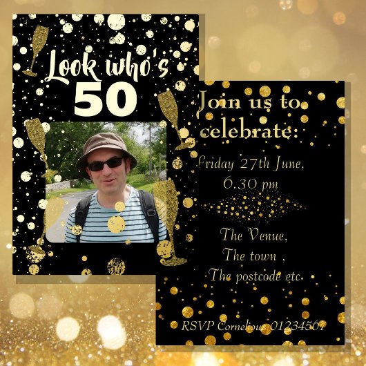 50歳の誕生日フォト招待状 50歳の誕生日 箔招待状
