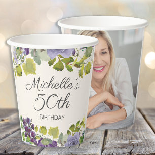 50歳の誕生日フラワーフォト 紙コップ