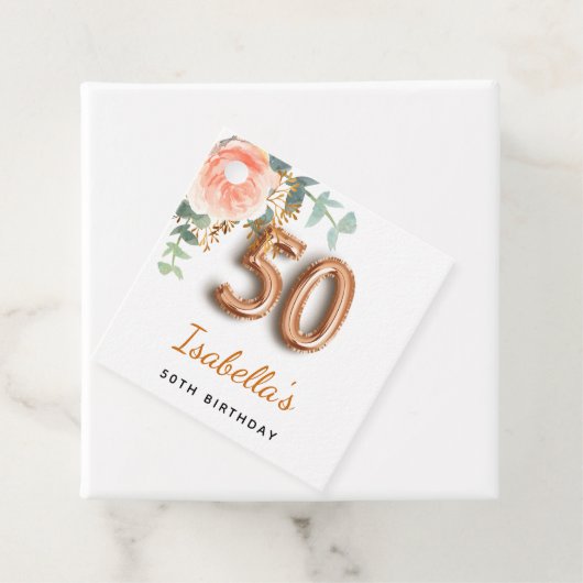 50歳の誕生日フローラバラ金ゴールドユーカリ・モノグラム フェイバータグ (インサイチュ)