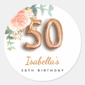 50歳の誕生日フローラバラ金ゴールドユーカリ・モノグラム ラウンドシール (正面)