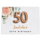 50歳の誕生日フローラバラ金ゴールドユーカリ ラージペーパーバッグ (正面)