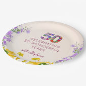 50歳の誕生日フローラモダン50歳のパーティー ペーパープレート (アングル)
