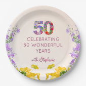 50歳の誕生日フローラモダン50歳のパーティー ペーパープレート (正面)