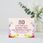 50歳の誕生日フローラモダン50歳のパーティー 案内ポストカード (スタンド正面)