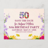 50歳の誕生日フローラモダン50歳のパーティー 案内ポストカード (正面)