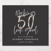 50歳の誕生日ブラックシルバーモダンワエレガントインラボ ビールラベル (シングルラベル)