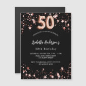 50歳の誕生日ブラックバラ金ゴールドスターズ マグネット招待状 (正面/裏面)