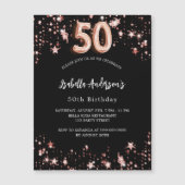 50歳の誕生日ブラックバラ金ゴールドスターズ マグネット招待状 (正面)