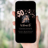 50歳の誕生日ブラックバラ金ゴールドフォトスター歓迎 ポスター