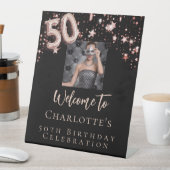 50歳の誕生日ブラックバラ金ゴールドフォトスター歓迎 台座サイン (インサイチュ)