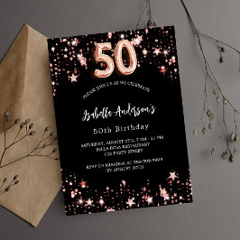 50歳の誕生日ブラックバラ金ゴールド星 インビテーションポストカード