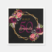 50歳の誕生日ブラックフローラ金ゴールド幾何学模様 スタンダードカクテルナプキン (正面)