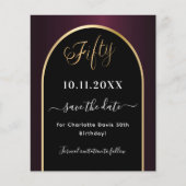 50歳の誕生日ブラックブルゴーニュ予算は日付を保存 チラシ (正面)