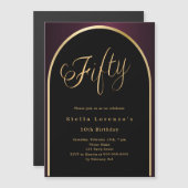 50歳の誕生日ブラックブルゴーニュ金ゴールドアーチ贅沢 マグネット招待状 (正面/裏面)