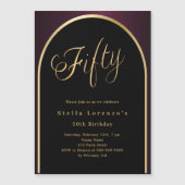 50歳の誕生日ブラックブルゴーニュ金ゴールドアーチ贅沢 マグネット招待状 (正面)
