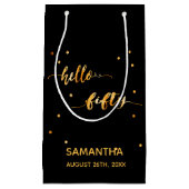 50歳の誕生日ブラック金ゴールドこんにちは50タイポグラフィ スモールペーパーバッグ (正面)