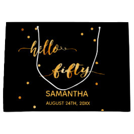 50歳の誕生日ブラック金ゴールドこんにちは50タイポグラフィ ラージペーパーバッグ