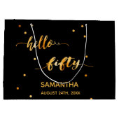 50歳の誕生日ブラック金ゴールドこんにちは50タイポグラフィ ラージペーパーバッグ (裏面)