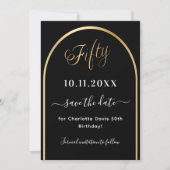 50歳の誕生日ブラック金ゴールドアーチ セーブザデート (正面)