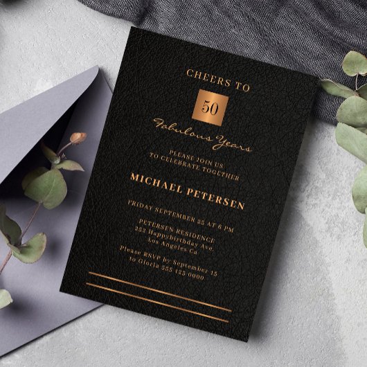 50歳の誕生日ブラック金ゴールドエレガントパーティー 招待状