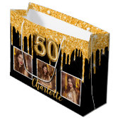 50歳の誕生日ブラック金ゴールドグリッタードリップフォト ラージペーパーバッグ (正面アングル)
